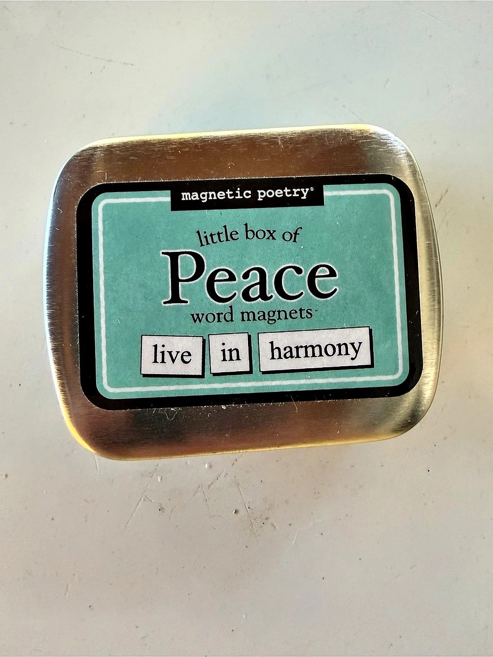 Magnetic Poetry Little Box of Peace Word Magnet Tin 72 Pieces
